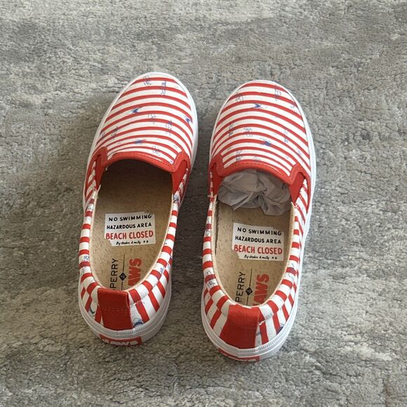 Sperry x Jaws Shoes Womens 6 Crest Vibe Red White Striped Slip On Sneakers - Picture 6 of 10
